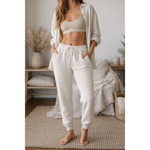 MATE White Organic Cotton Waffle Yoga Sports Jogger Pants   Women's Size Medium